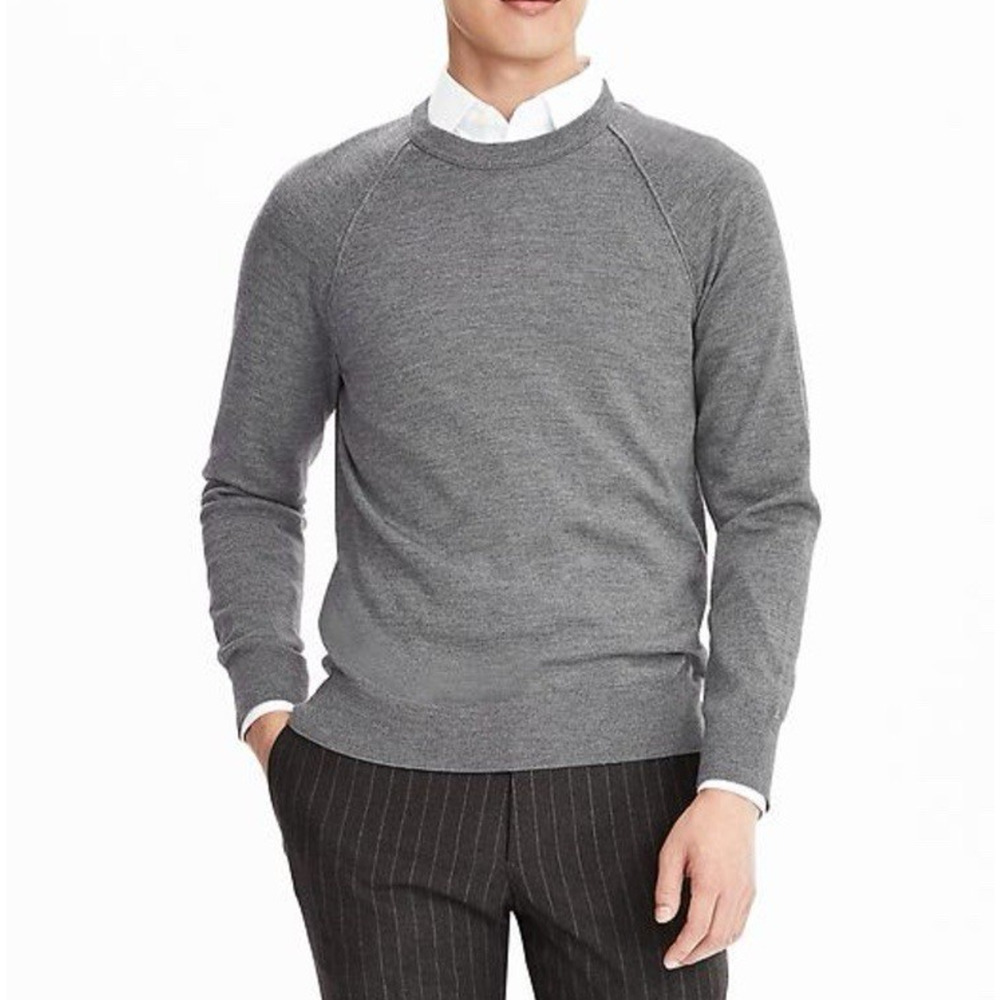 Banana Republic Baruffa Sweater 100% Italian Merino Wool Mens XL Gray‎ Crew Neck